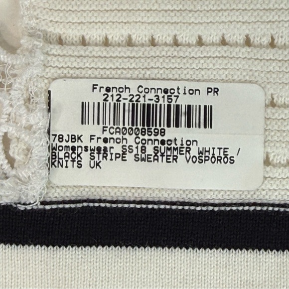 FRENCH CONNECTION Women Small Textured White Knit V-Neck Sweater Generous Sizing - Picture 9 of 16